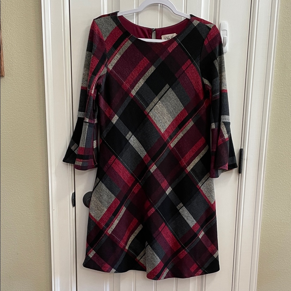 Eliza J Plaid Dress with Flutter Sleeves